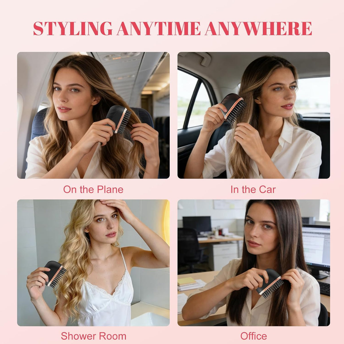 DOEUTIQ Mini Hair Straightener Brush — 2-in-1 Cordless Curling & Straightening Comb, USB-C Charging, Ceramic Anti-Scald Design