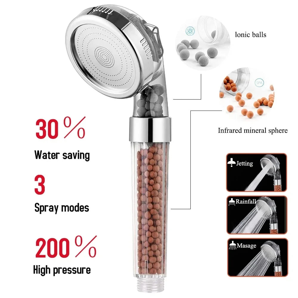 AquaVerve Pro — 3-Function High-Pressure Handheld Rainfall Shower Head with Anion Filter, Water-Saving Bathroom Accessory