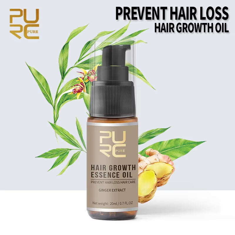 PURC Hair Growth Essence Oil — Prevent Hair Loss Scalp Treatment with Ginger, Ginseng & Patchouli, Thinning Hair Care Serum