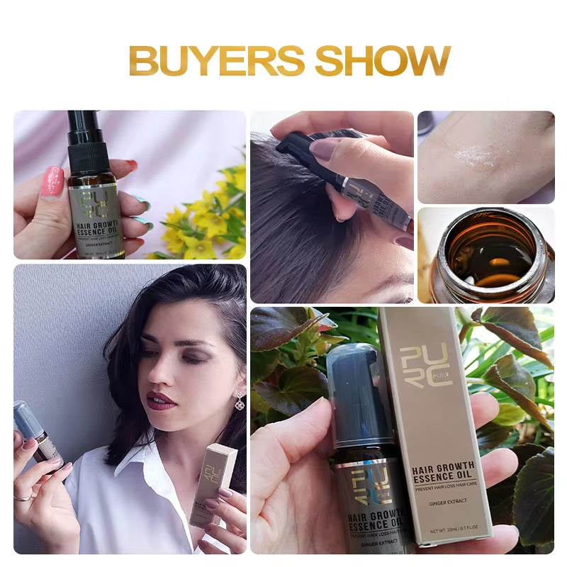PURC Hair Growth Essence Oil — Prevent Hair Loss Scalp Treatment with Ginger, Ginseng & Patchouli, Thinning Hair Care Serum