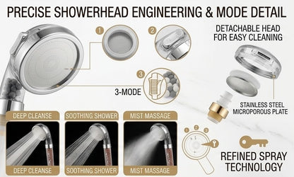 AquaVerve Pro — 3-Function High-Pressure Handheld Rainfall Shower Head with Anion Filter, Water-Saving Bathroom Accessory