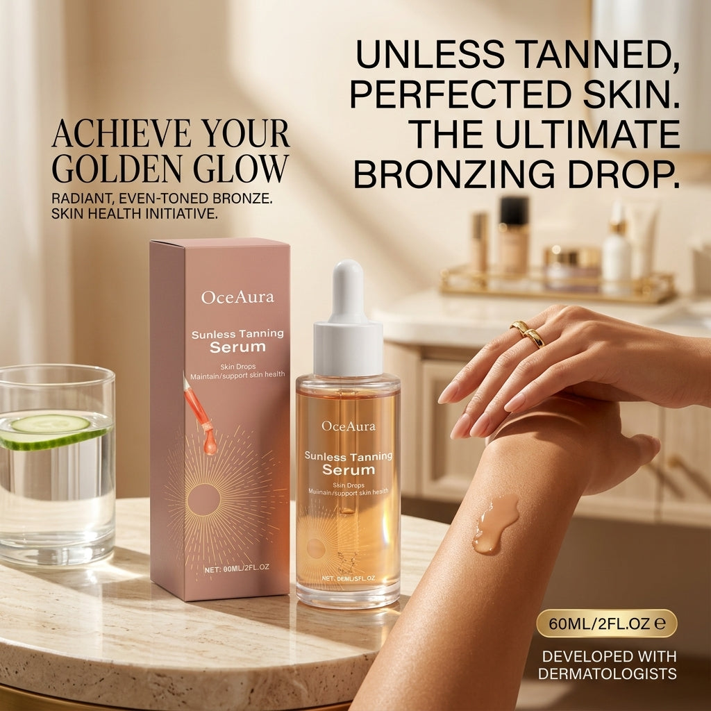 OceAura — Sunless Tanning Serum, Beet Root & Ginseng Root Extract with Carotene, Natural Sun-Kissed Glow for Face & Body