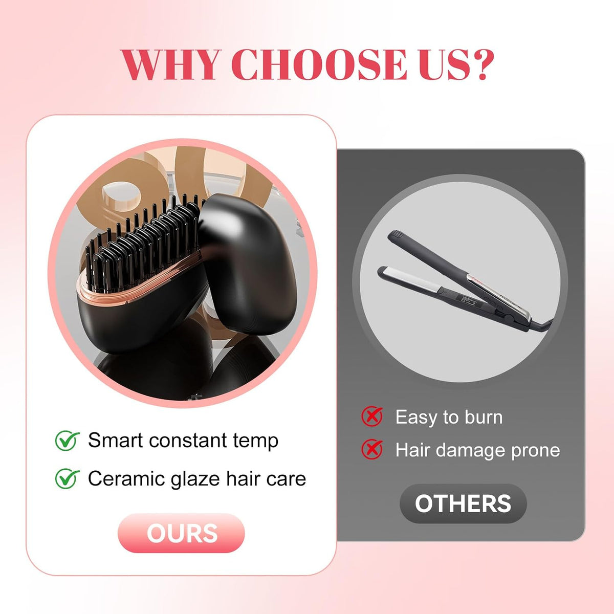DOEUTIQ Mini Hair Straightener Brush — 2-in-1 Cordless Curling & Straightening Comb, USB-C Charging, Ceramic Anti-Scald Design