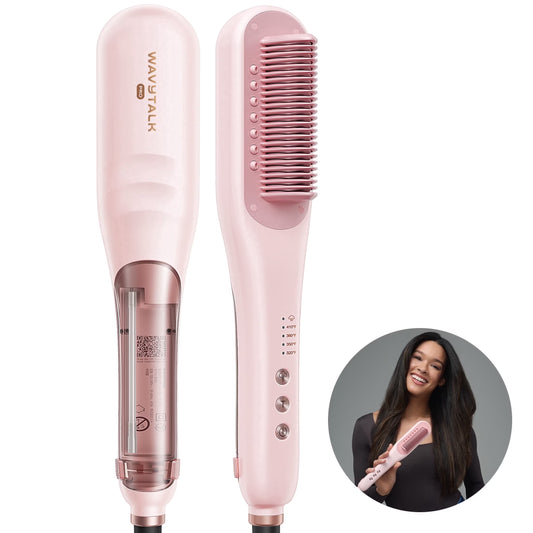 SteamLine Pro — Steam Hair Straightener Brush, 4 Heat Settings, Anti-Scald 3D Teeth Design, Pink