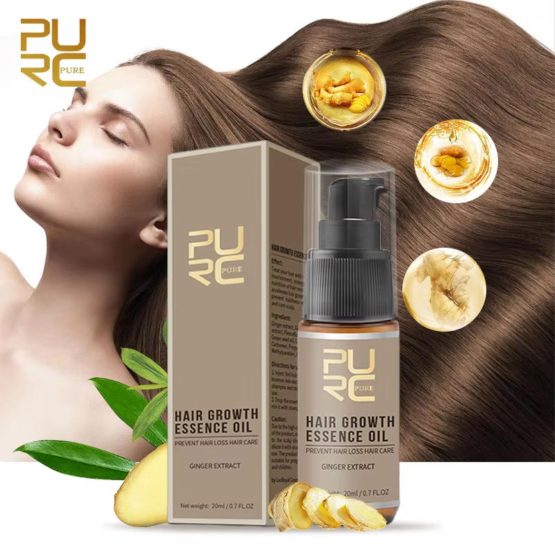 PURC Hair Growth Essence Oil — Prevent Hair Loss Scalp Treatment with Ginger, Ginseng & Patchouli, Thinning Hair Care Serum