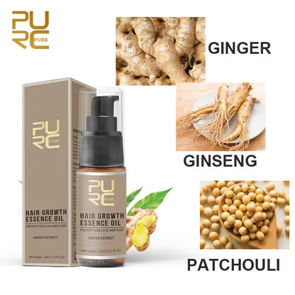 PURC Hair Growth Essence Oil — Prevent Hair Loss Scalp Treatment with Ginger, Ginseng & Patchouli, Thinning Hair Care Serum